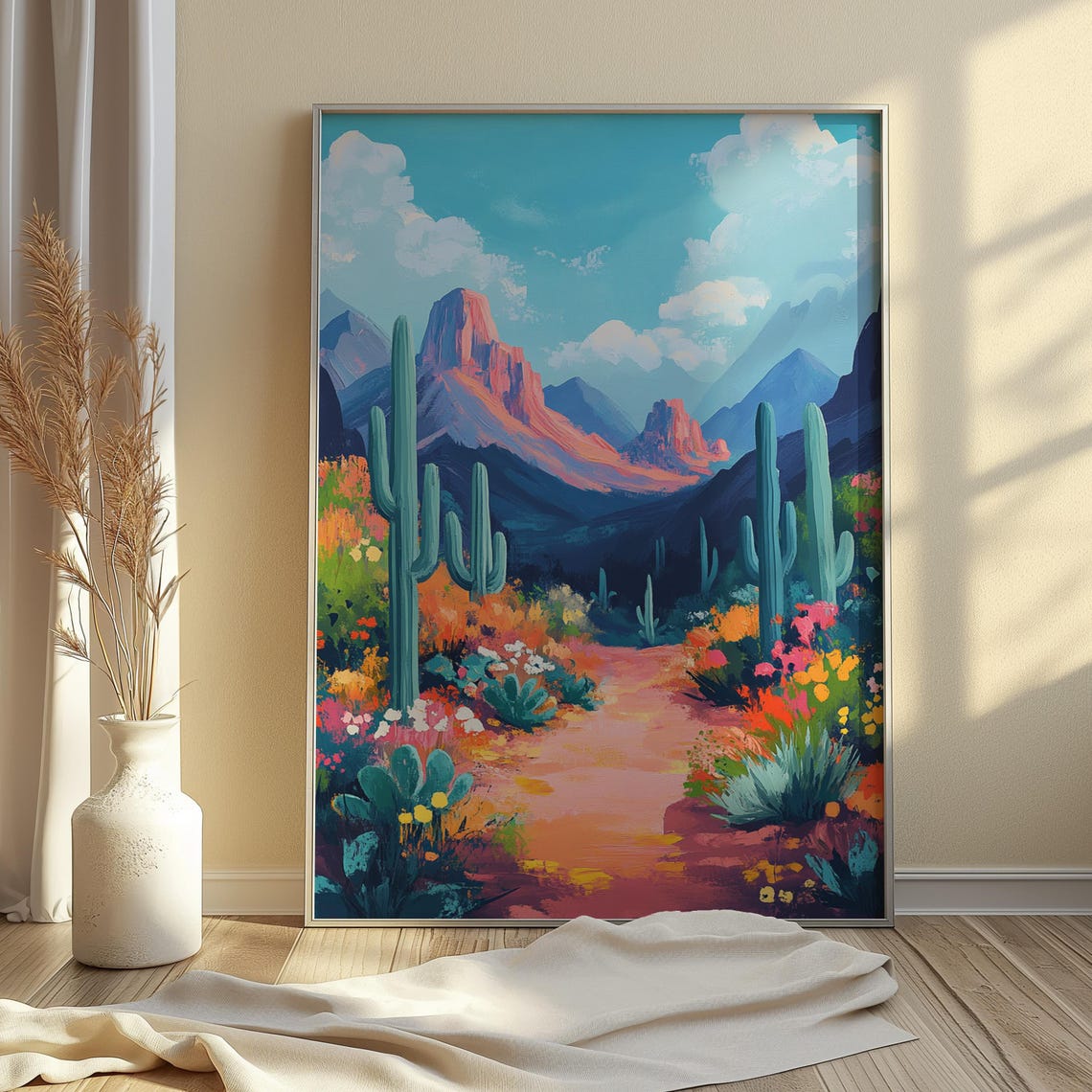 Sonoran Desert Saguaro Cacti Red Rock Peaks Colorful Southwest Poster - Image 4