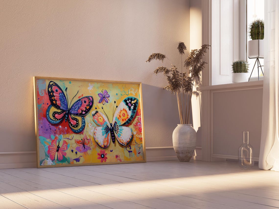 Print Butterfly Portrait Painting Mexican Wall Art New Listing 3 - Image 2