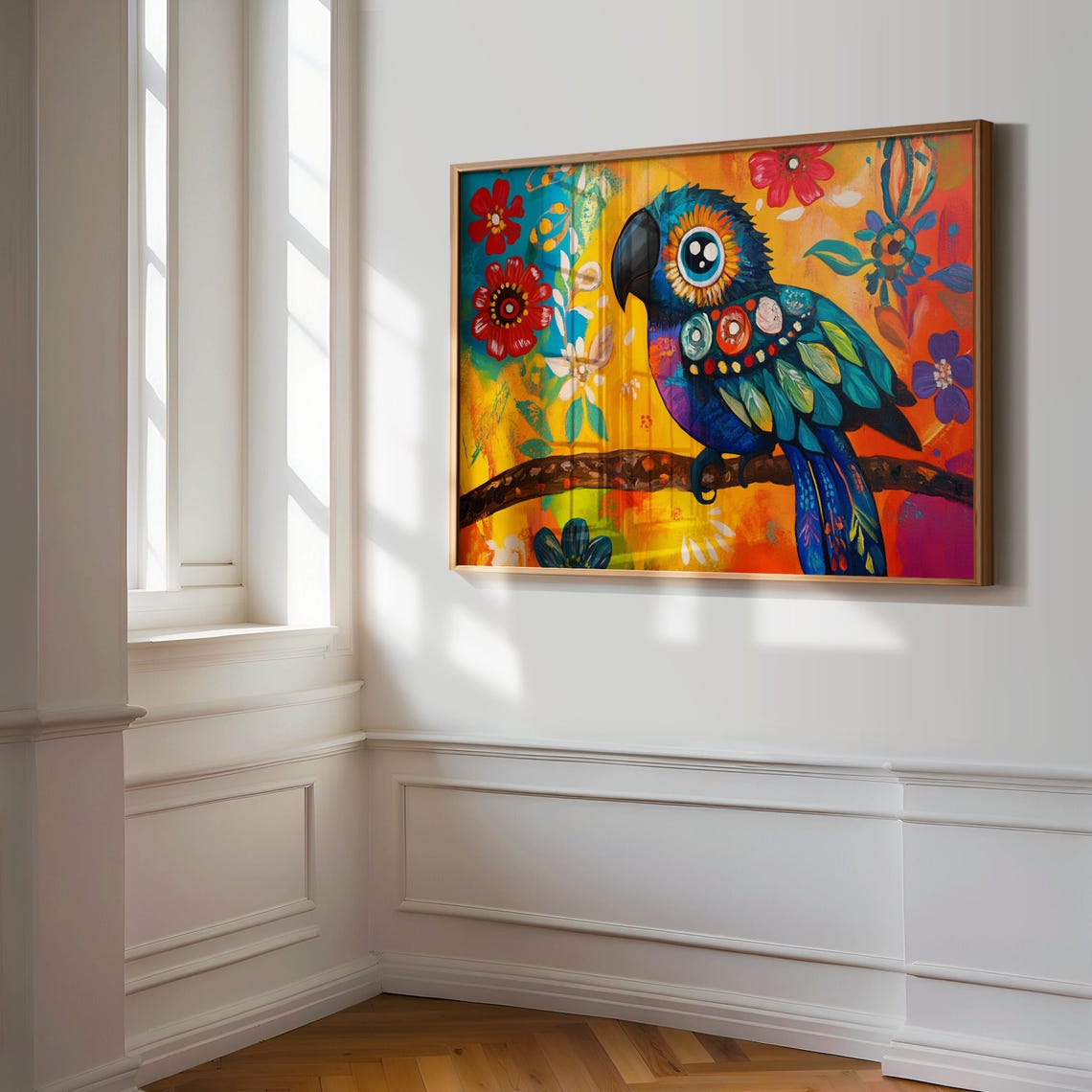 Indigo Parrot Black Beak Perched Branch Fiesta Bloom Art Print - Image 3