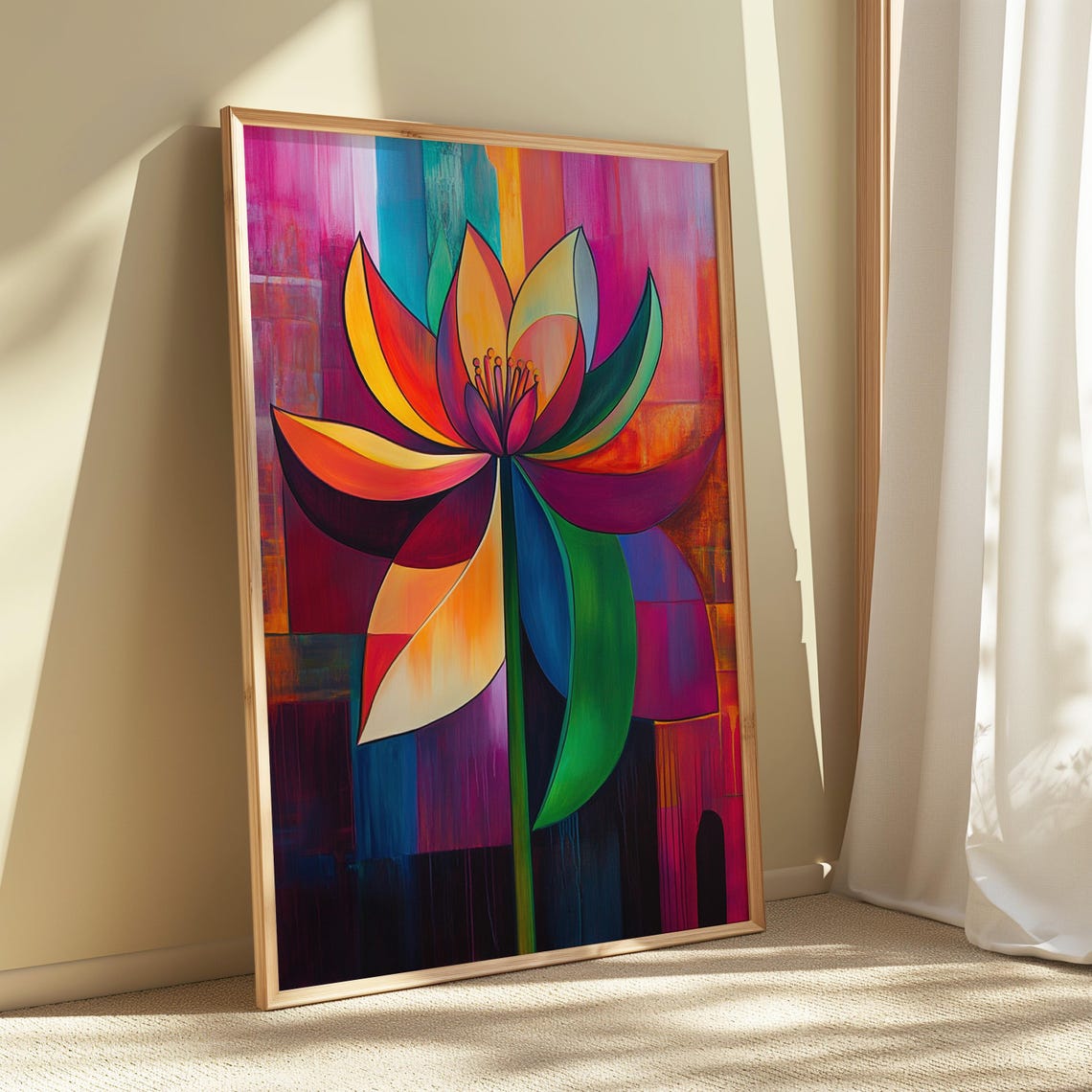 Rainbow Lotus Bloom Bold Colorful Abstract Modern Floral Art Poster - Image 5