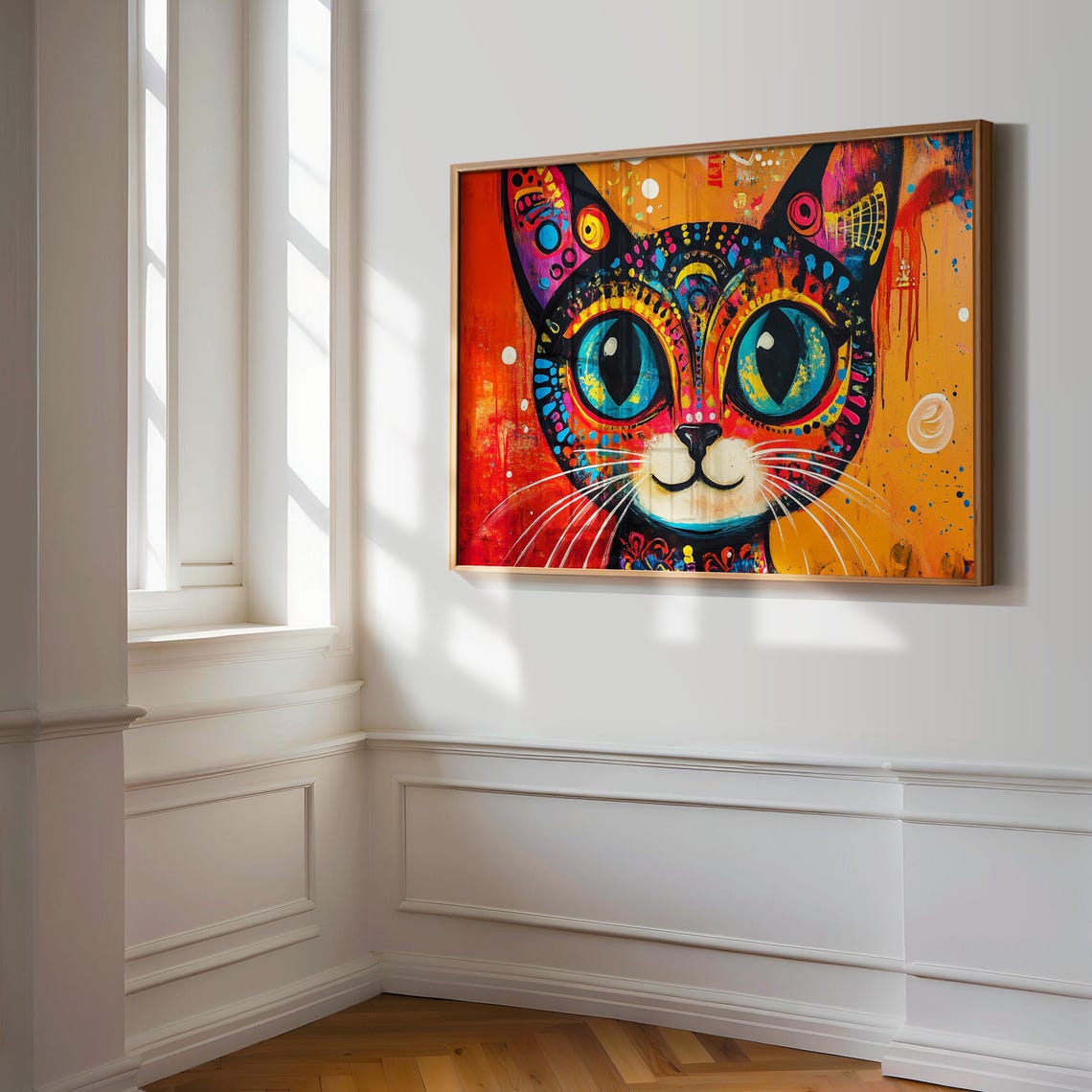 Patterned Cat Face Huge Blue Eyes Day Of The Dead Style Poster - Image 3