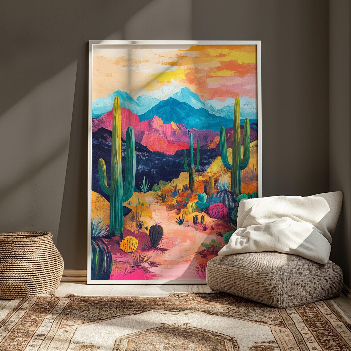 Mexican Desert Sunset Saguaro Cactus Mountains Colorful Landscape Poster - Image 3