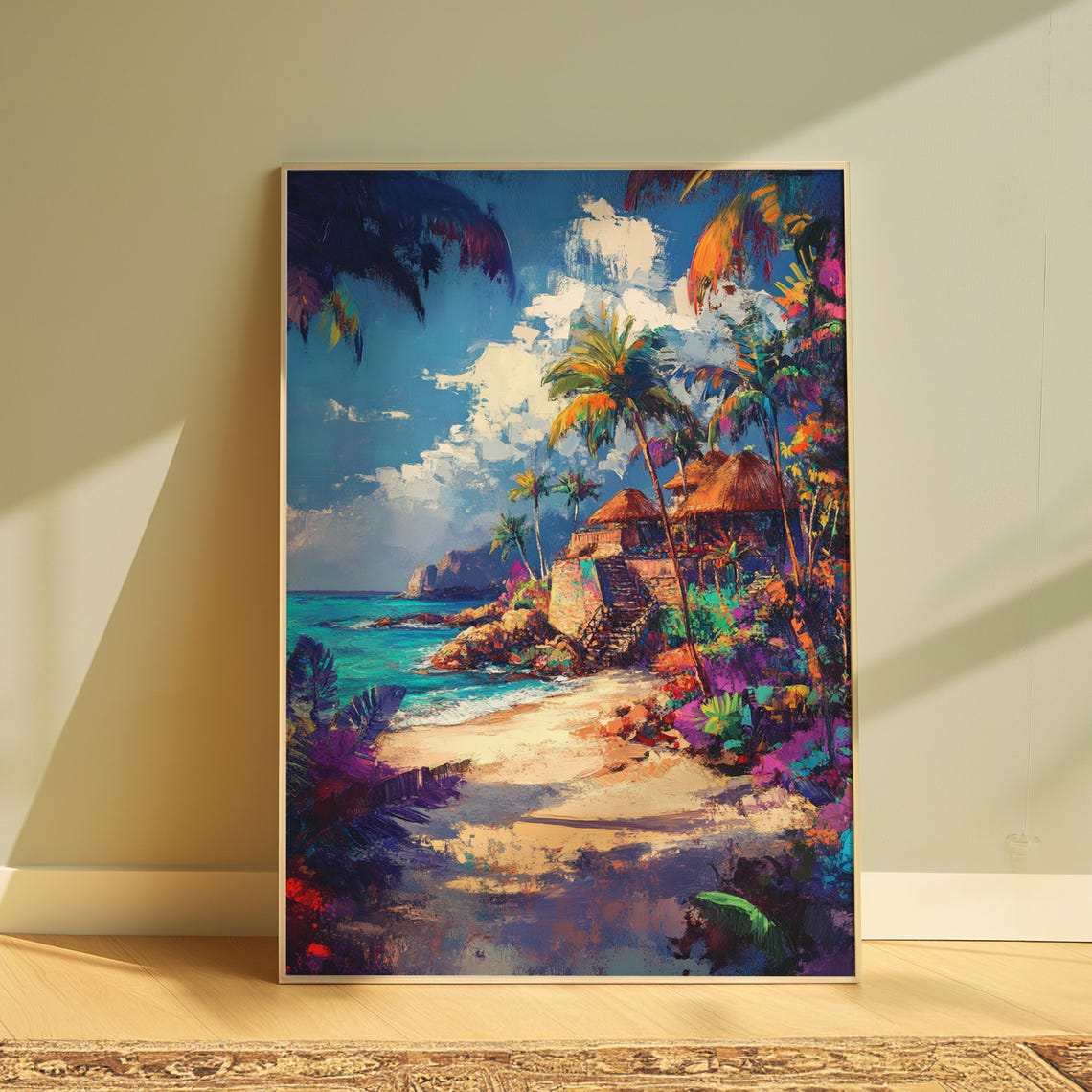 Tropical Beach Palm Trees Ocean View Colorful Coastal Art Print