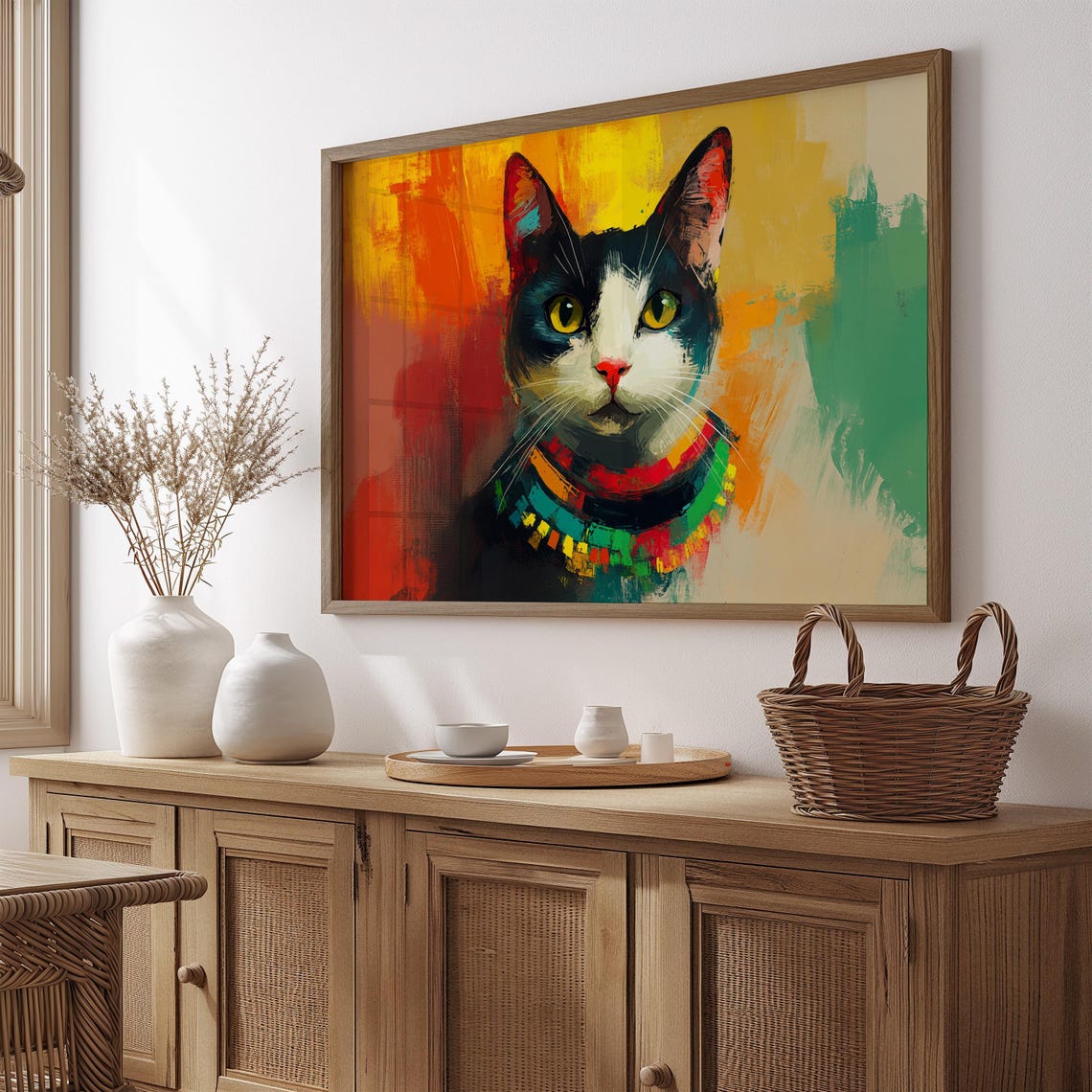 Cat Portrait Painting, Mexican Wall Art