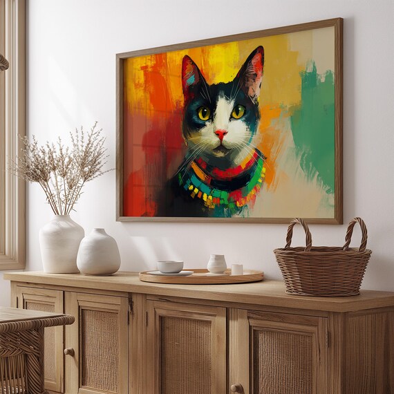 Cat Portrait Painting, Mexican Wall Art