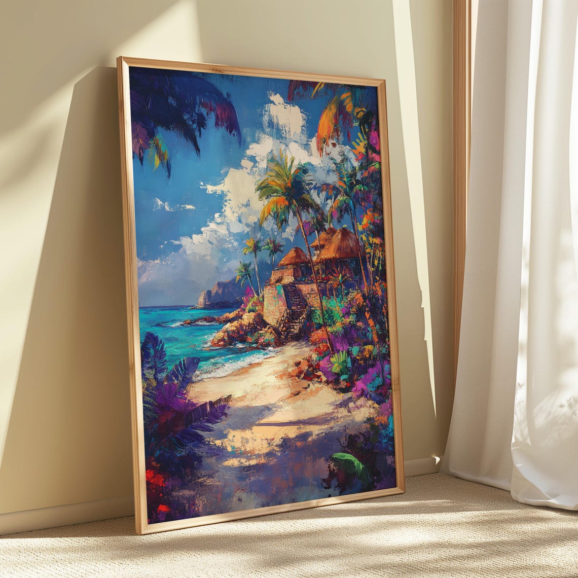 Tropical Beach Palm Trees Ocean View Colorful Coastal Art Print - Image 5