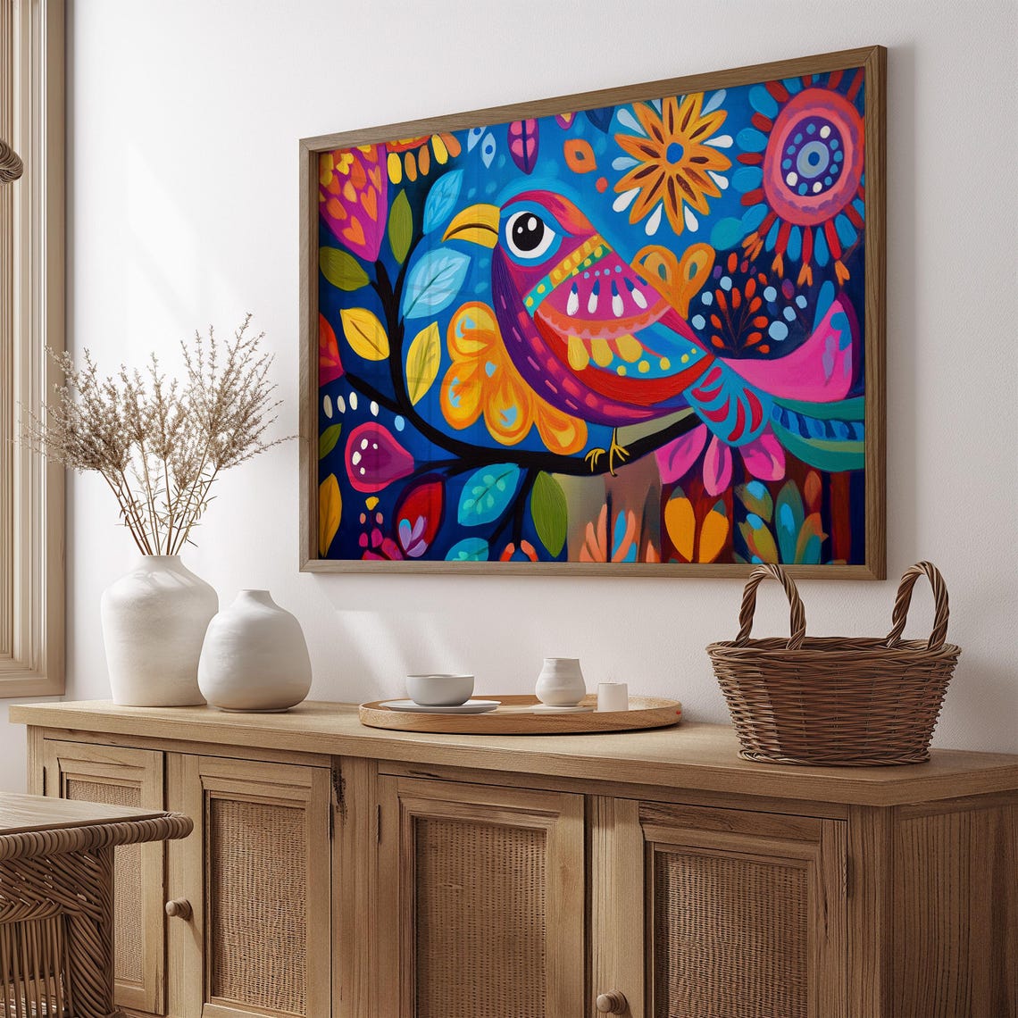 Rose Plum Songbird Oversized Eye Branch Starry Indigo Night Art Print