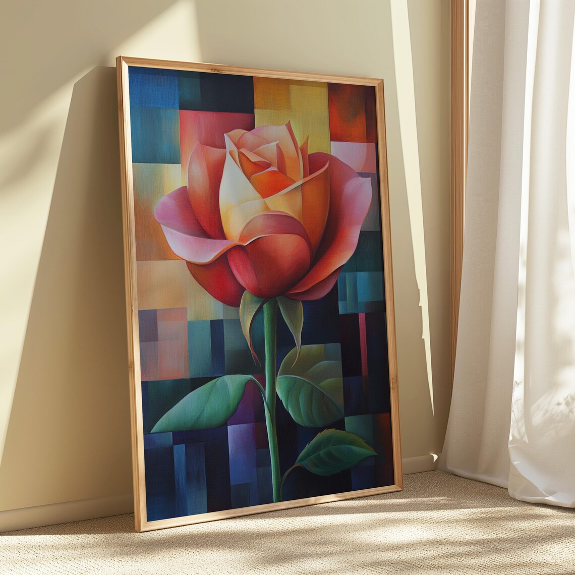 Red Orange Rose Cubist Color Block Modern Garden Floral Poster - Image 5