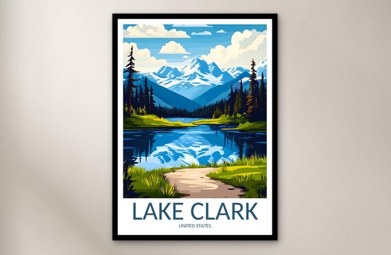 Lake Clark National Park Forest Trail Lakeside Mountain Vintage Travel Poster
