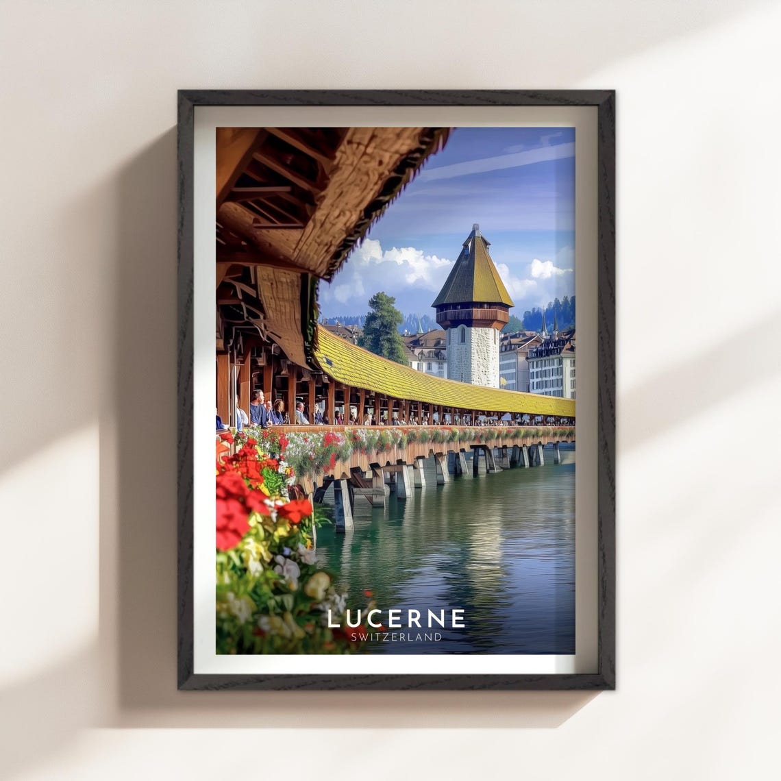 Lucerne Switzerland Chapel Bridge Flower Covered Landmark Poster