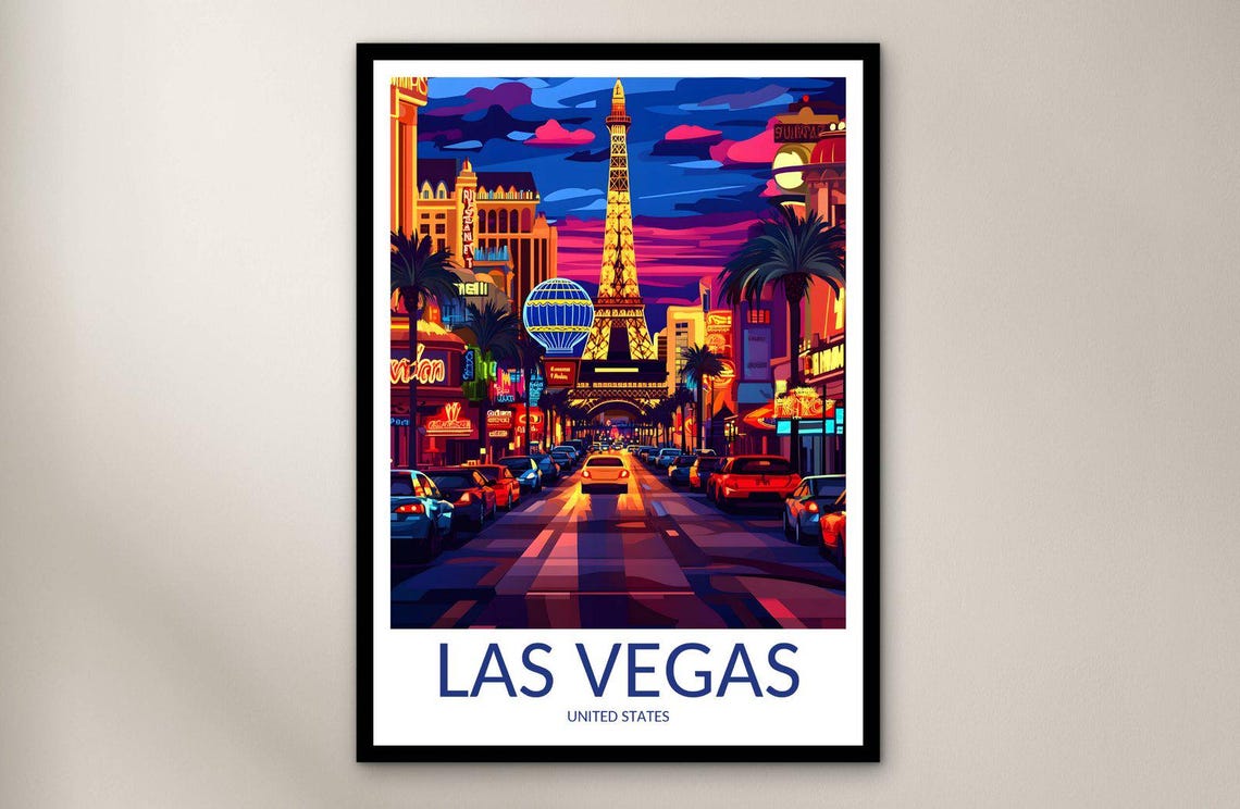Las Vegas Nevada Strip Neon Eiffel Tower Night Travel Poster