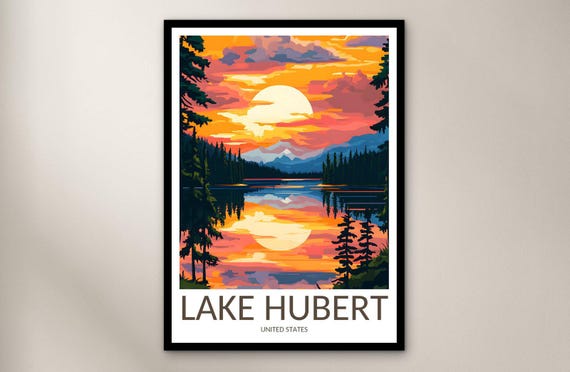 Lake Hubert Travel Poster Wall Art Print United States Home Decor Gift North America Illustration