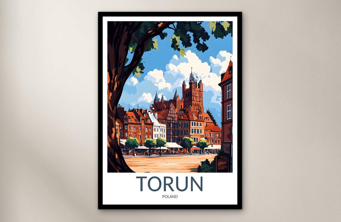 Torun Poland Old Town Brick Gothic Square Vintage Travel Poster