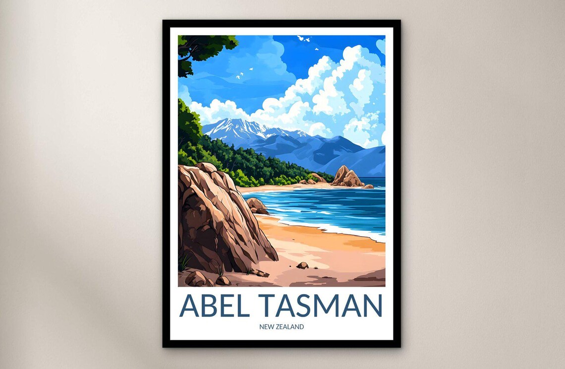 Abel Tasman New Zealand Golden Sand Boulders Turquoise Bay Coast Poster