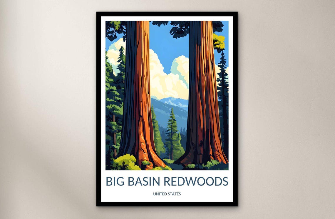 Big Basin Redwoods Giant Ancient Forest Trees Scenic Travel Poster