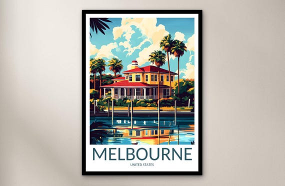 Melbourne Florida Travel Poster Wall Art Print United States Home Decor Gift North America Illustration