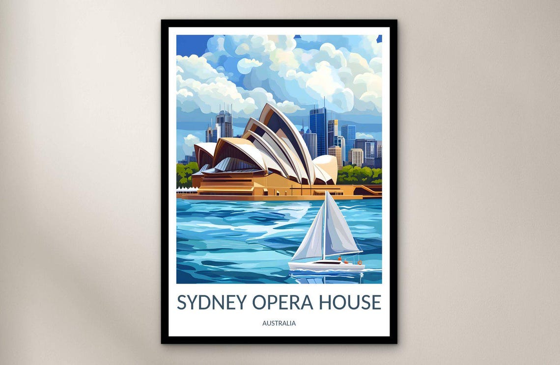 Sydney Opera House Australia Harbour Sailboat Vintage Travel Poster