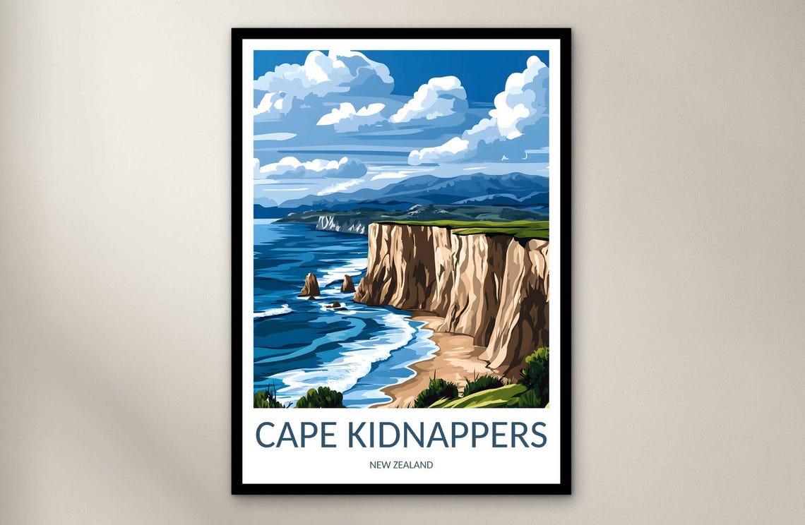 Cape Kidnappers New Zealand Dramatic Sea Cliffs Coastal Surf Poster