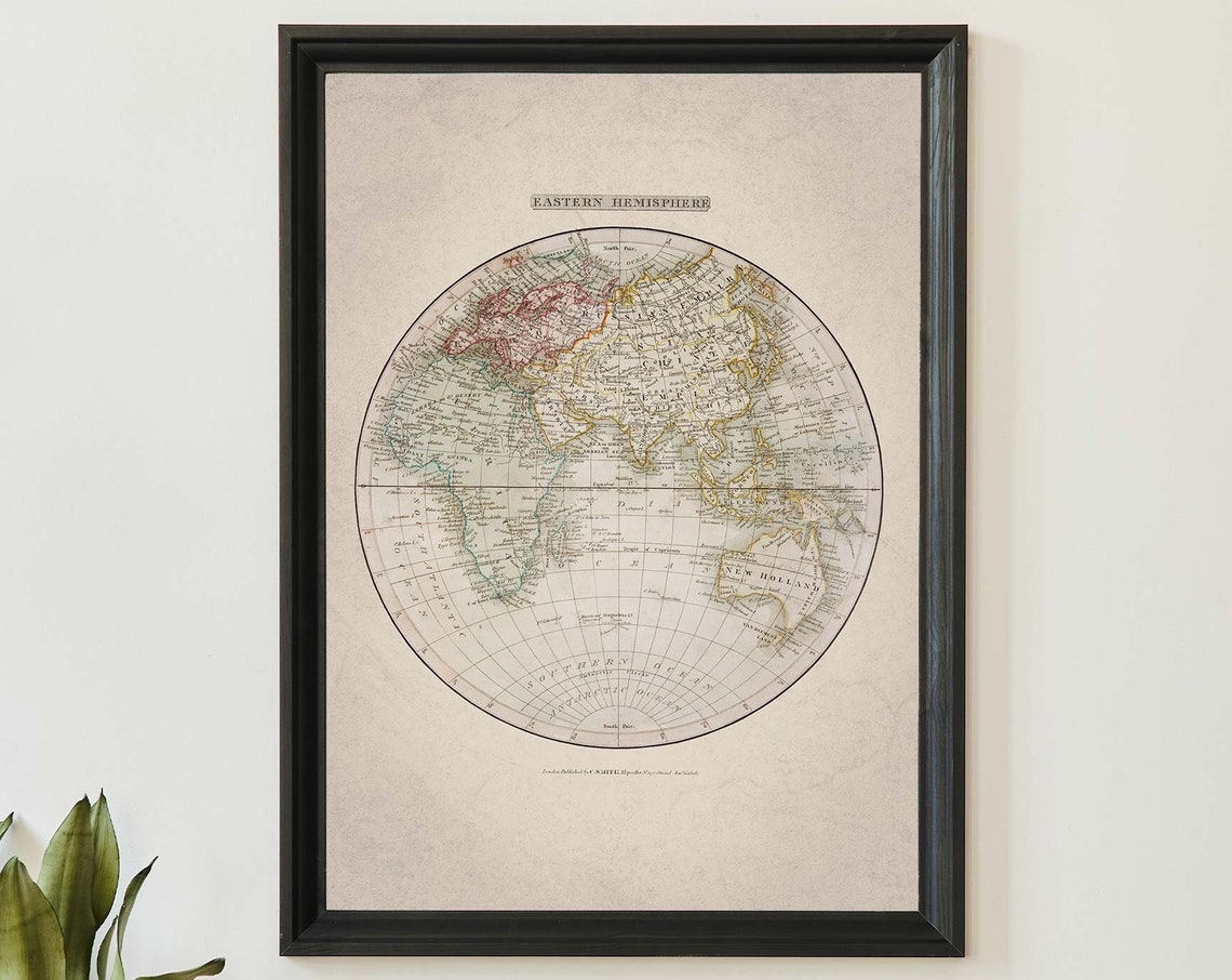 Antique Eastern Hemisphere World Map Engraving Cartography Poster