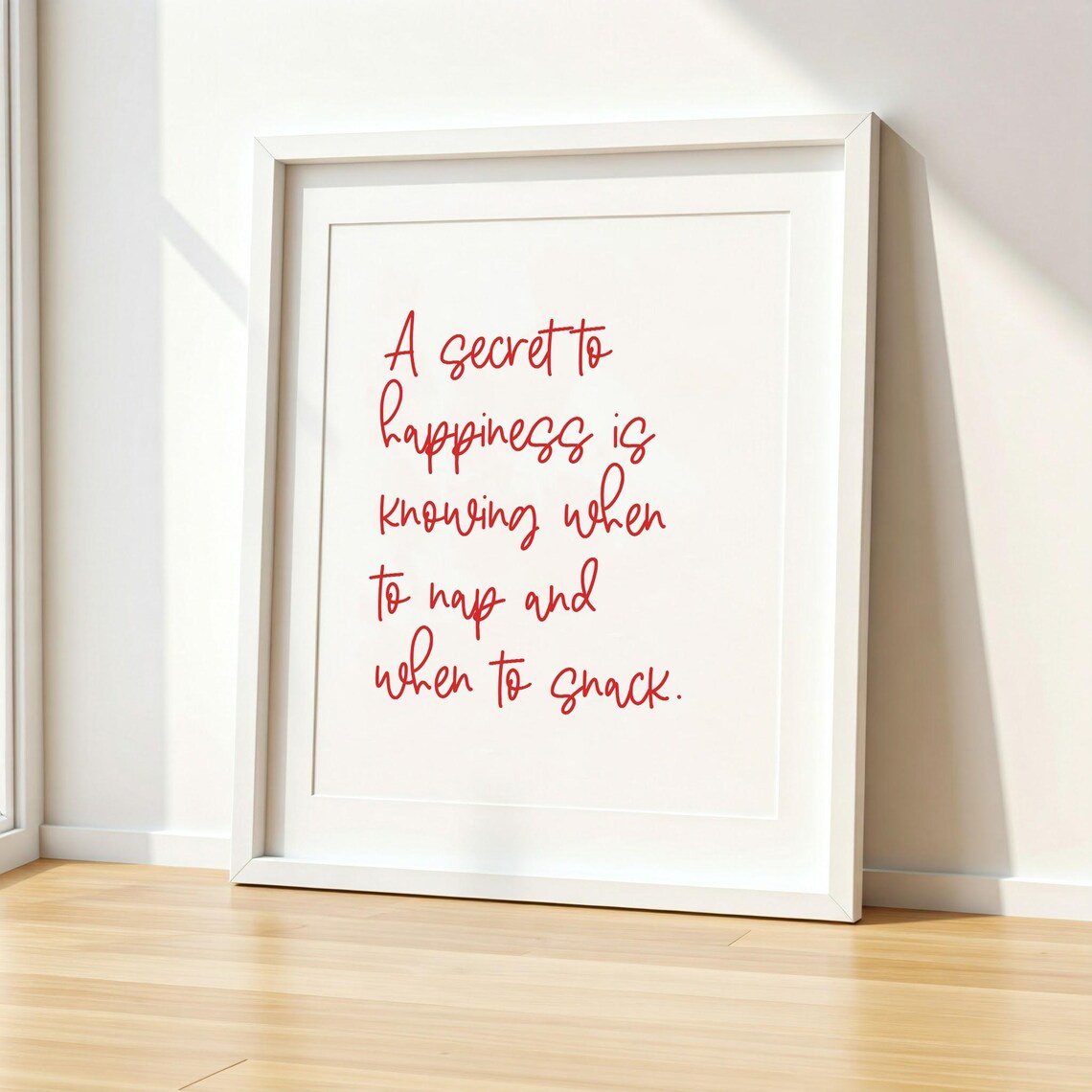 Nap and Snack Secret to Happiness Red Handwritten Quote Poster - Image 2