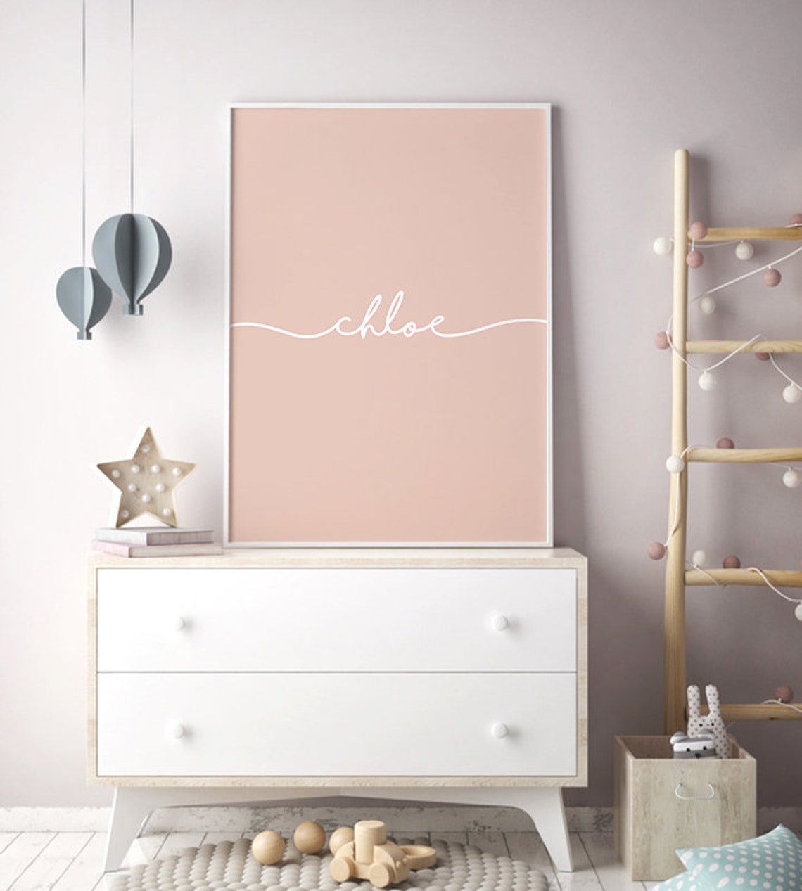 Oliver Name Script Turquoise Nursery Personalized Baby Decor Poster - Image 3