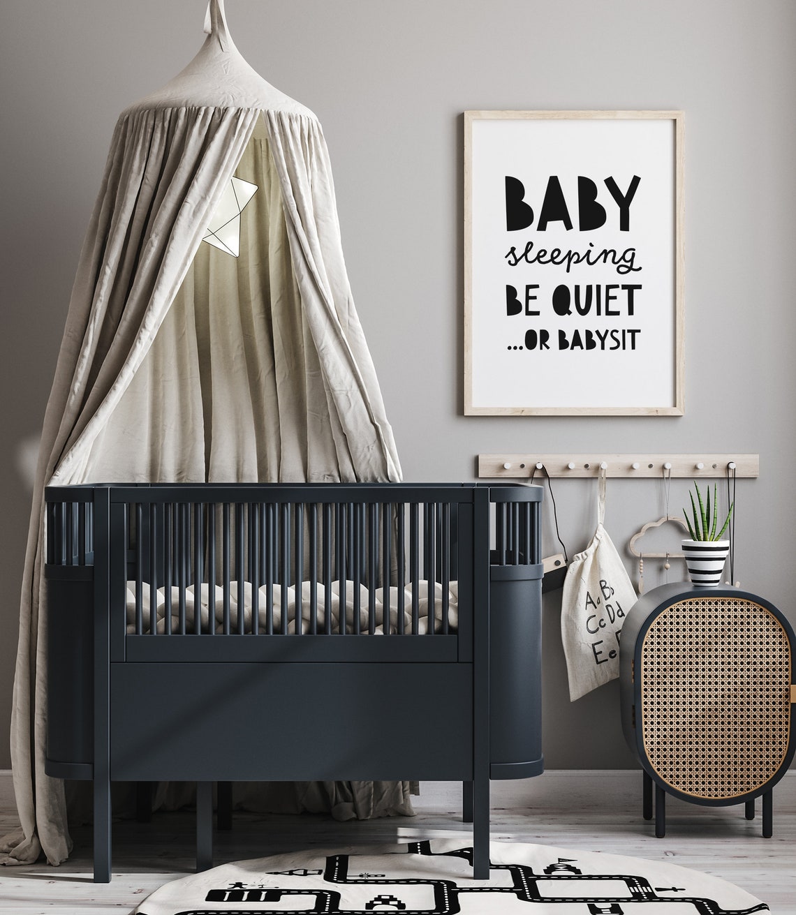 Baby Sleeping Be Quiet Or Babysit Funny Nursery Quote Poster - Image 2