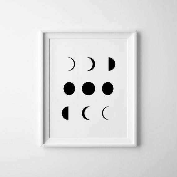 Moon Phases Print Lunar Phases Minimalist Wall Art Black And White Moon Decor Print Lunar Phases Poster