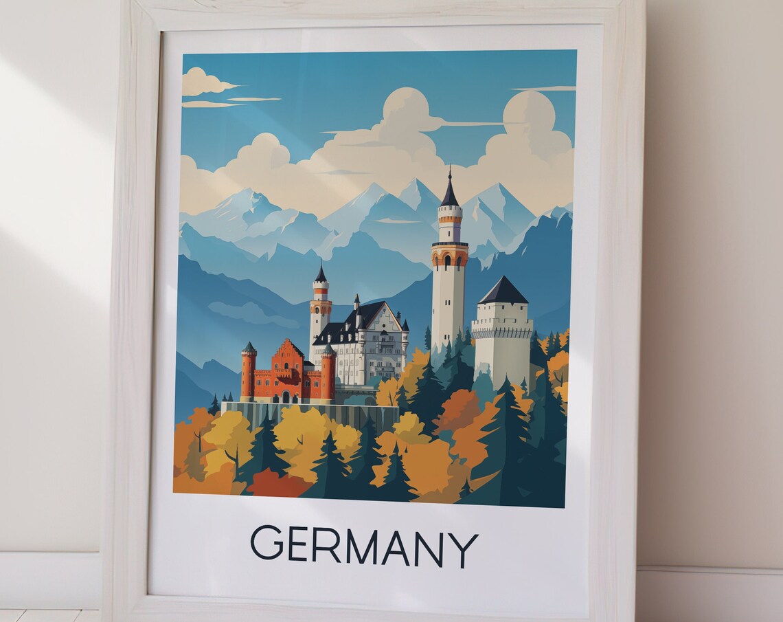 Germany Fairytale Castle Alpine Mountains Vintage Travel Poster - Image 3
