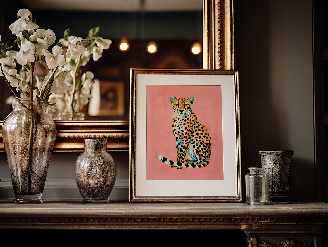 Pink Cheetah, Eclectic Bohemian Animal Art Print - Image 3