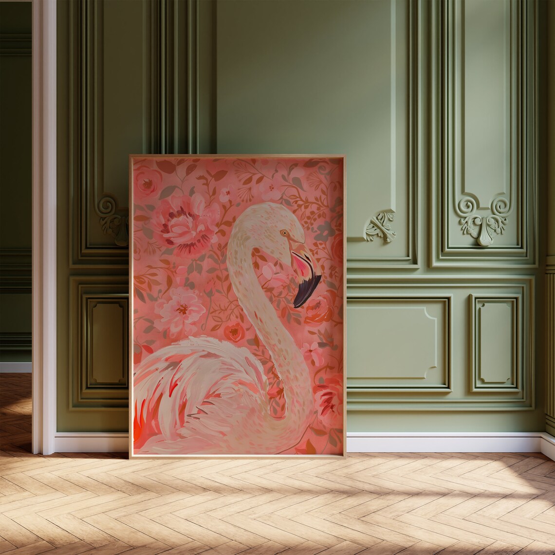 Pale Flamingo Portrait Pink Floral Botanical Painting Poster - Image 4
