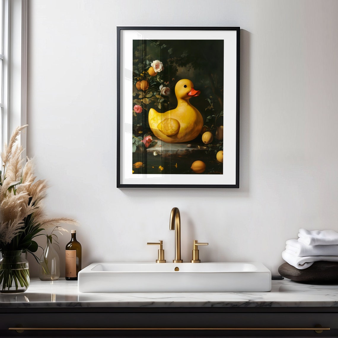 Rubber Duck Dark Baroque Floral Still Life Bathroom Humor Poster - Image 4