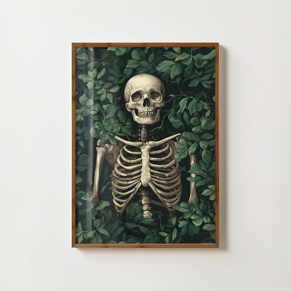 Botanical Skeleton Print Eclectic Skeleton Painting Trendy Halloween Decor Skull Wall Art Moody Gallery Wall Gothic Poster Dark Academia Art