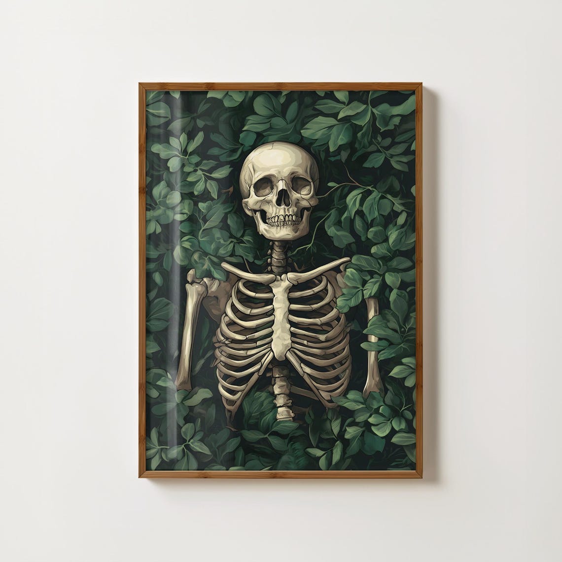 Botanical Skeleton Moody Green Leaf Gothic Halloween Spooky Poster