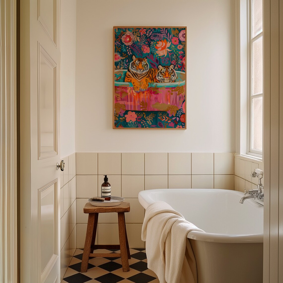 Tiger in Bath, Maximalist Bathroom Wall Art Print - Image 4