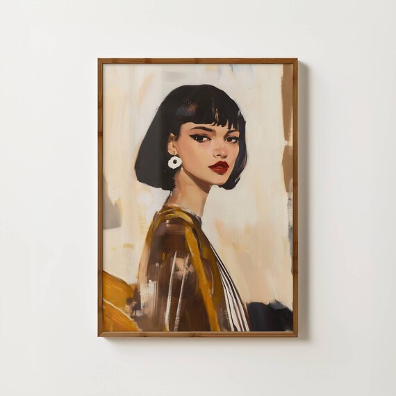 Elegant Woman with a Black Bob Hair Abstract Painting Art Poster