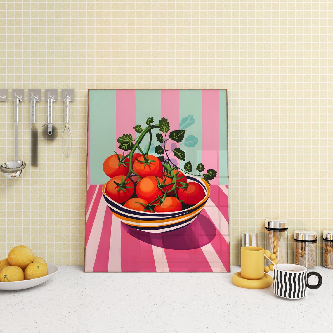 Bowl Of Fresh Vine Tomatoes Pop Art Kitchen Decor Painting Poster - Image 4