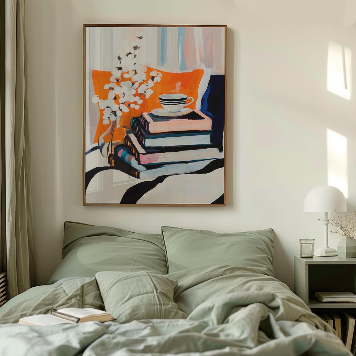 Stack Of Books With Coffee Cup Cozy Reading Corner Art Print - Image 4