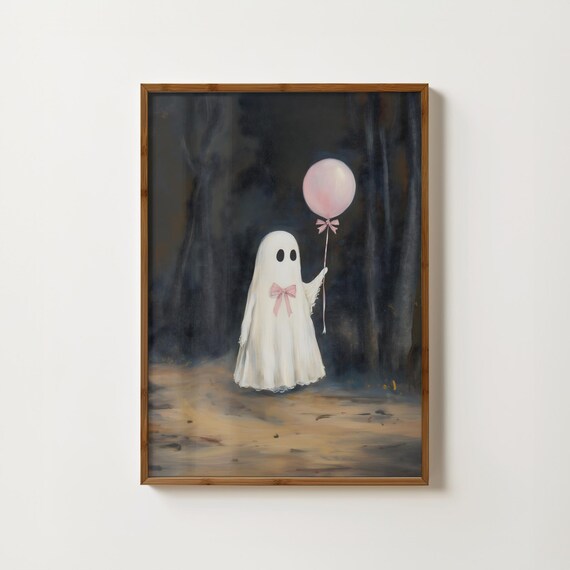 Coquette Ghost With Pink Balloon Cute Spooky Halloween Print