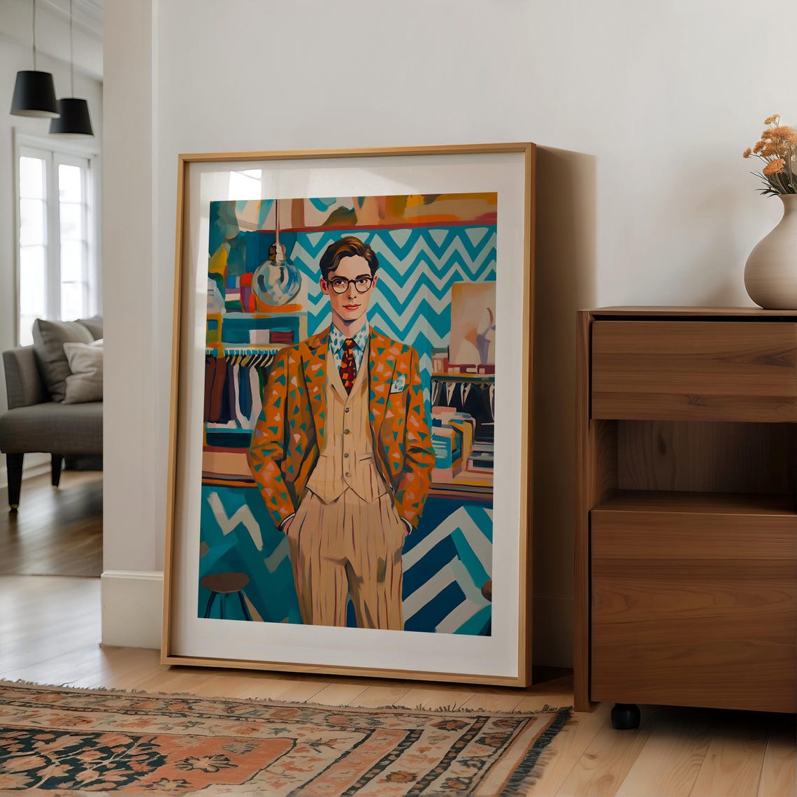 Man Portrait Print Mid Century Man Painting Mens Fashion Poster Mans Illustration Old Money Prints Mens Wall Art Man Drawing Mens Decor - Image 2