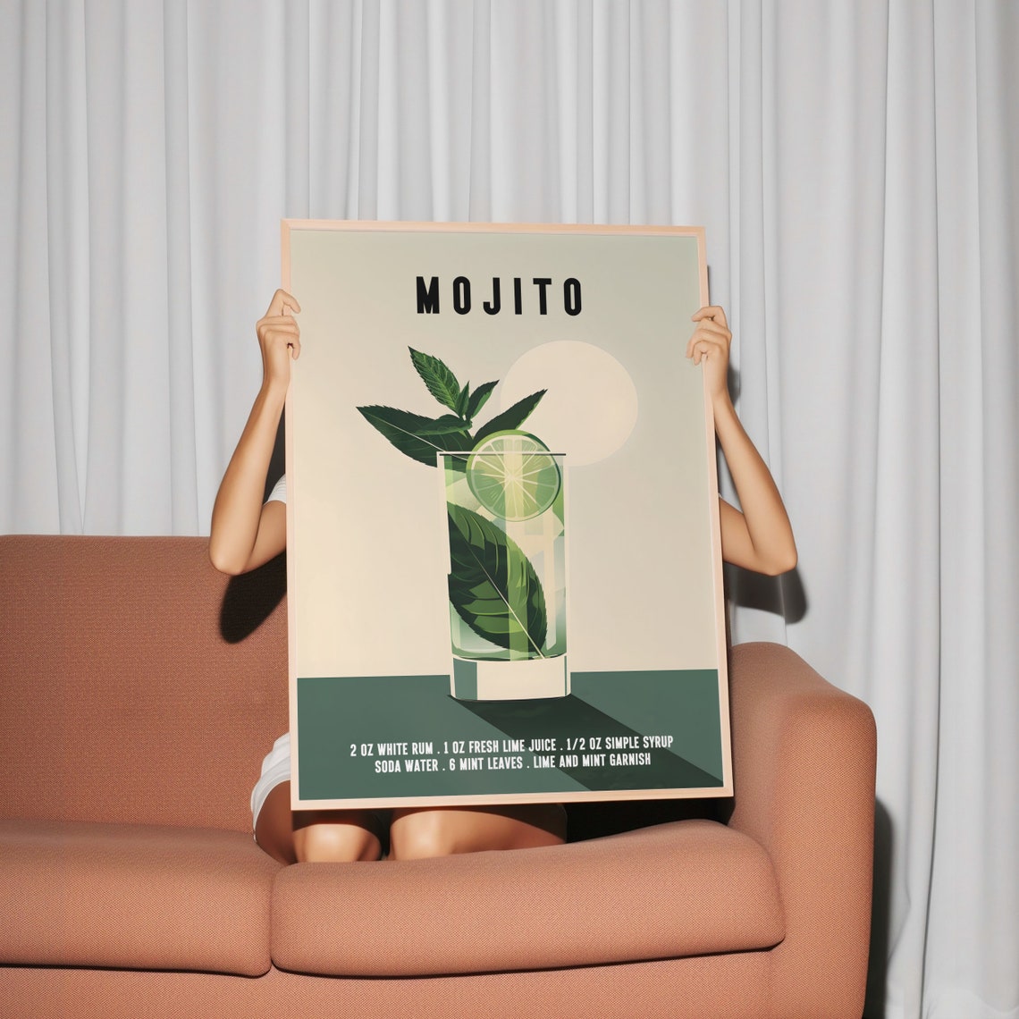 Mojito Cocktail Recipe Retro Mid Century Bar Cart Decor Art Print - Image 3