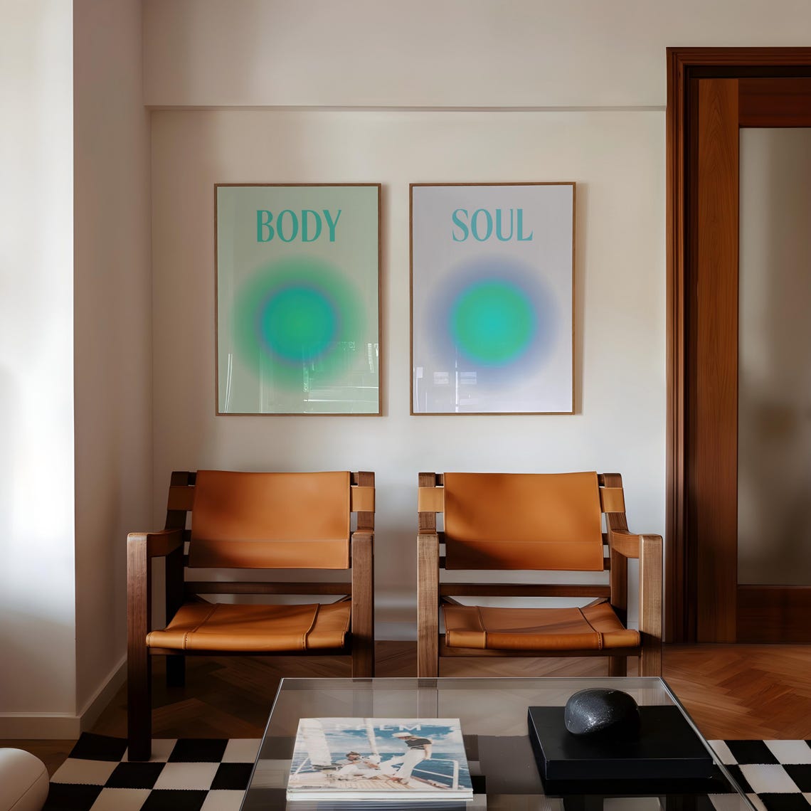 Soul Mind Body Blue Green Aura Gradient Calm Meditation Poster - Image 4
