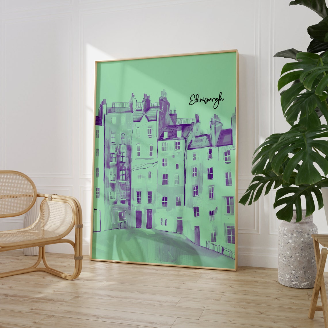 Edinburgh Old Town Buildings Mint Green Sketch Artwork Poster - Image 4