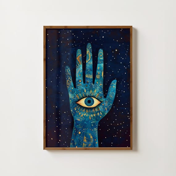 Starry Evil Eye Spiritual Art Print, Maximalist Nazar