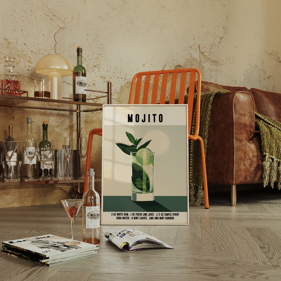 Classic Mojito Tall Cocktail Recipe With Mint Leaves Lime Wedge Poster - Image 4
