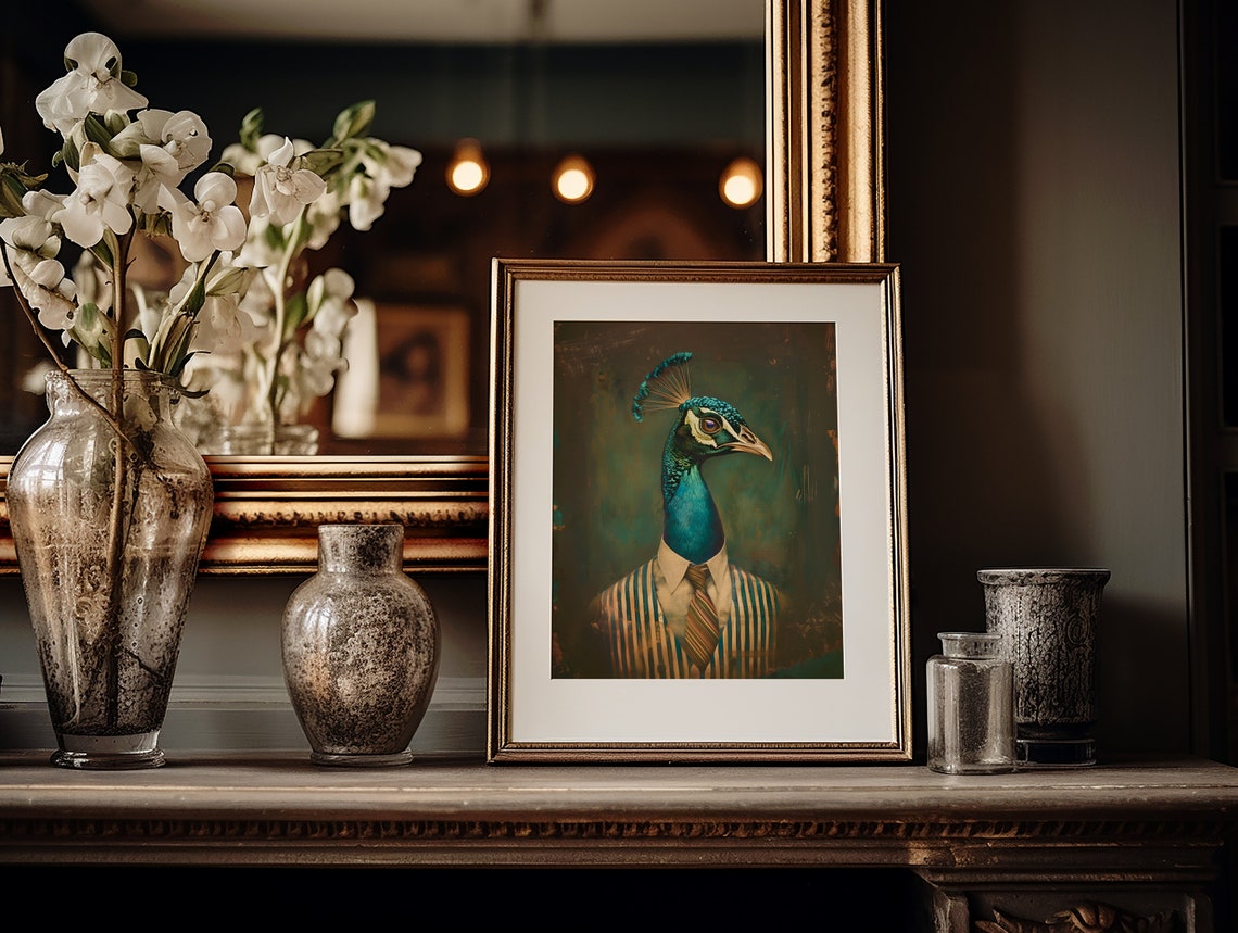 Dapper Peacock In Striped Suit Funny Victorian Portrait Poster - Image 2