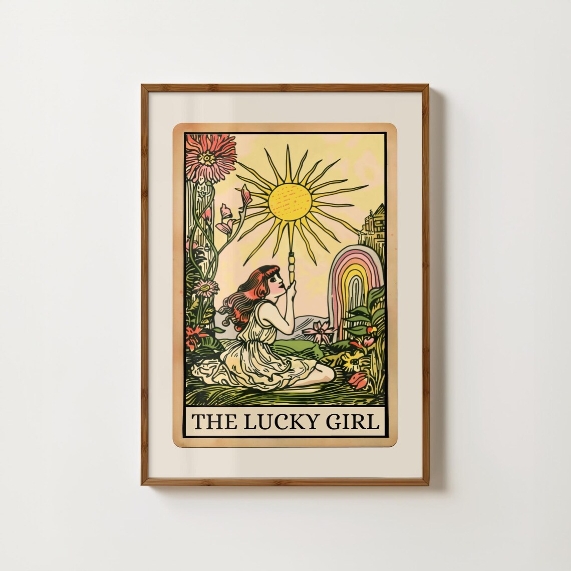 Lucky Girl Funny Tarot Wall Art, Manifest Print