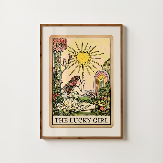 Lucky Girl Funny Tarot Wall Art, Manifest Print