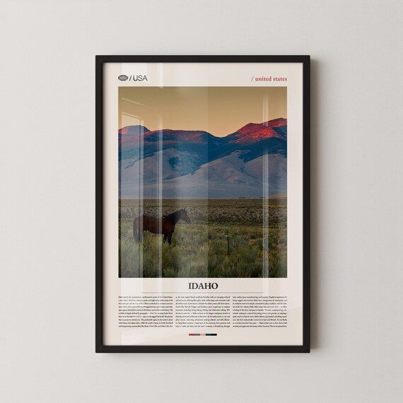 Idaho Wild Horse Grazing Red Mountain Sunset Country Travel Poster