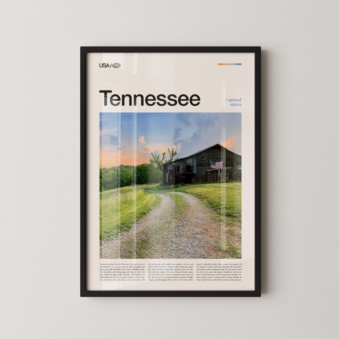 Tennessee Country Barn American Flag Sunset Editorial Poster