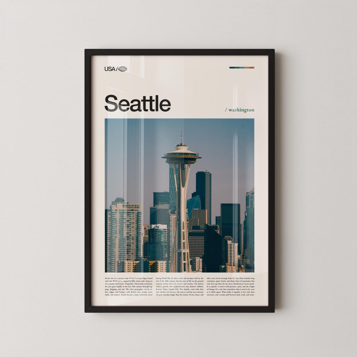 Seattle Downtown Skyline Dusk Space Needle Blue Hour Travel Poster